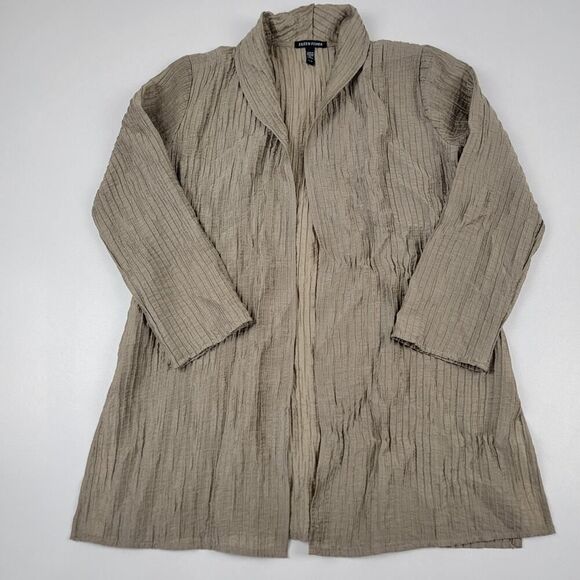 Eileen Fisher Women's XS Metallic Linen Silk Long Jacket Open Cardigan Crinkle - Picture 1 of 11